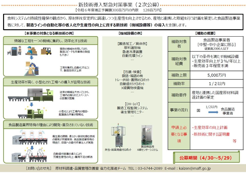 新技術導入緊急対策事業(2次公募)