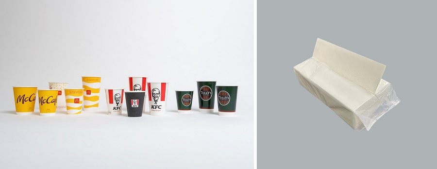 各社のカップとハンドタオル