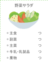 野菜サラダ:●主食 つ ●副菜 つ ●主菜 つ ●牛乳・乳製品 つ ●果物 つ