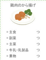 鶏肉のから揚げ:●主食 つ ●副菜 つ ●主菜 つ ●牛乳・乳製品 つ ●果物
