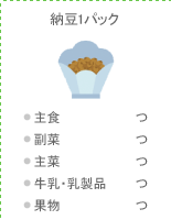 納豆1パック:●主食 つ ●副菜 つ ●主菜 つ ●牛乳・乳製品 つ ●果物