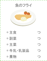 魚のフライ:●主食 つ ●副菜 つ ●主菜 つ ●牛乳・乳製品 つ ●果物