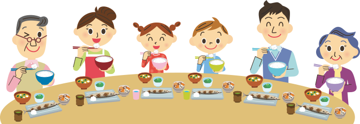 家族団らんで食事をしているイラスト