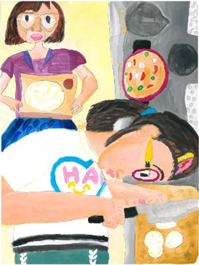 「第4回全国子ども和食王選手権」（和食お絵かき部門）全国総合金賞受賞作品「おばあちゃんとつくった　きょうどりょうり」