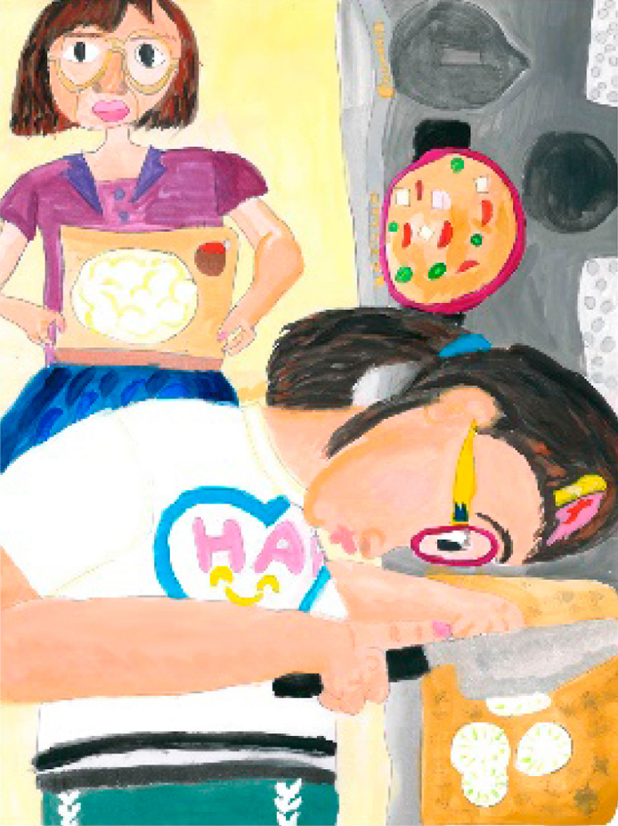 「第4回全国子ども和食王選手権」（和食お絵かき部門）全国総合金賞受賞作品「おばあちゃんとつくった　きょうどりょうり」