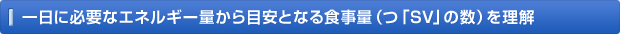 一日に必要なエネルギー量から目安となる食事量（つ「SV」の数）を理解
