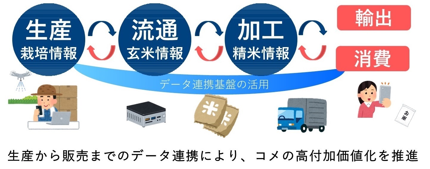 生産から販売までのデータ連携により、米の高付加価値化を推進