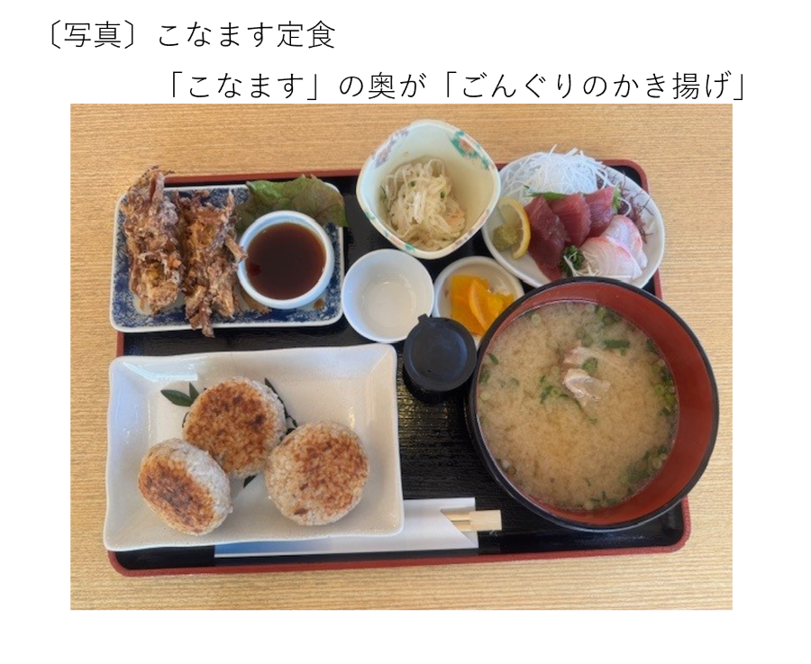 こなます定食　「こなます」の奥が「ごんぐりのかき揚げ」