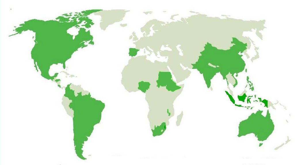 遺伝子組換え農作物の栽培国の地図