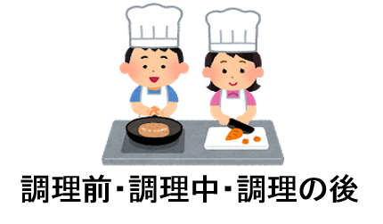調理前、調理中、調理の後