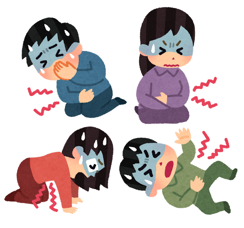 腹痛で苦しんでいる人々のイラスト