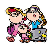 海外旅行に行く家族のイラスト