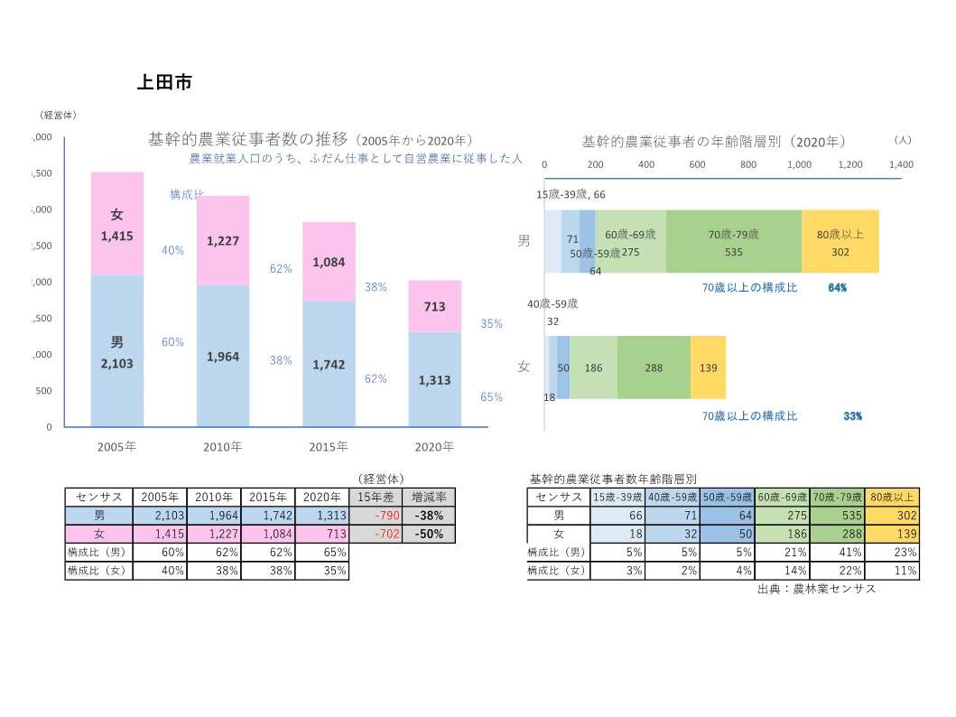 基幹的農業従事者数の推移_上田市