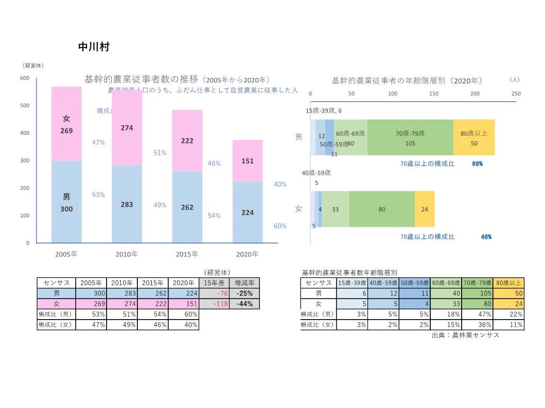 基幹的農業従事者数の推移_中川村
