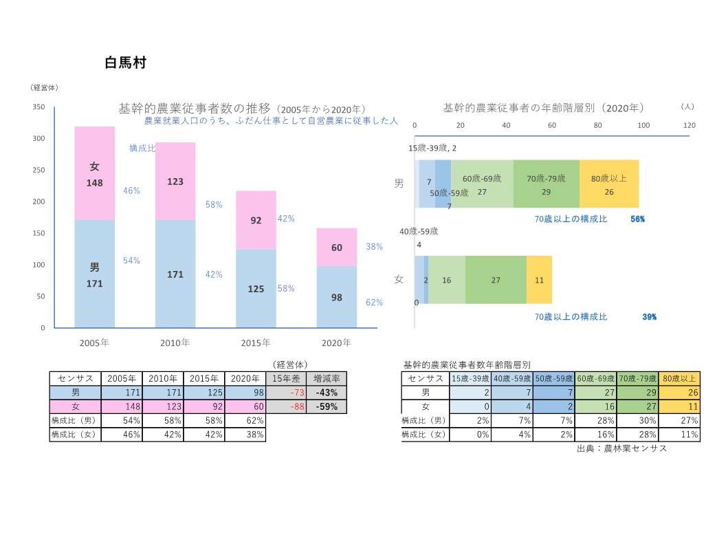 基幹的農業従事者数の推移_白馬村