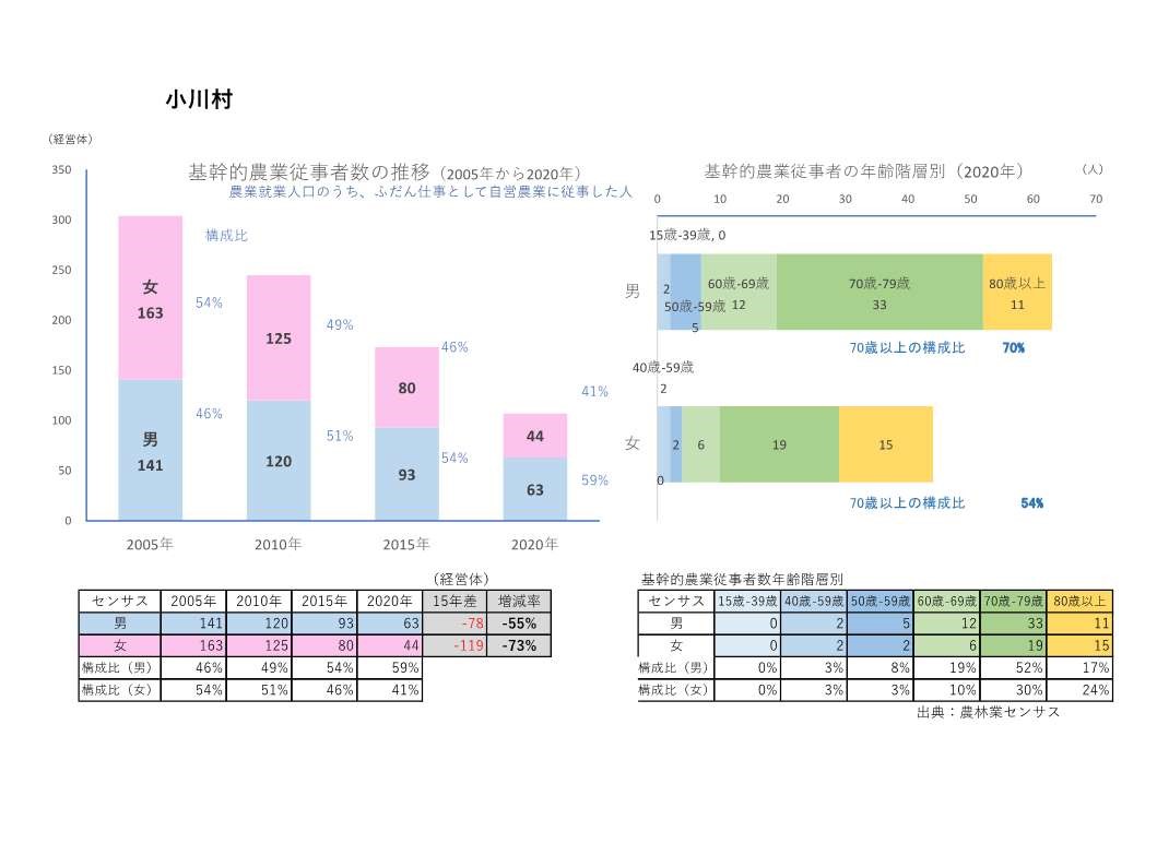 基幹的農業従事者数の推移_小川村