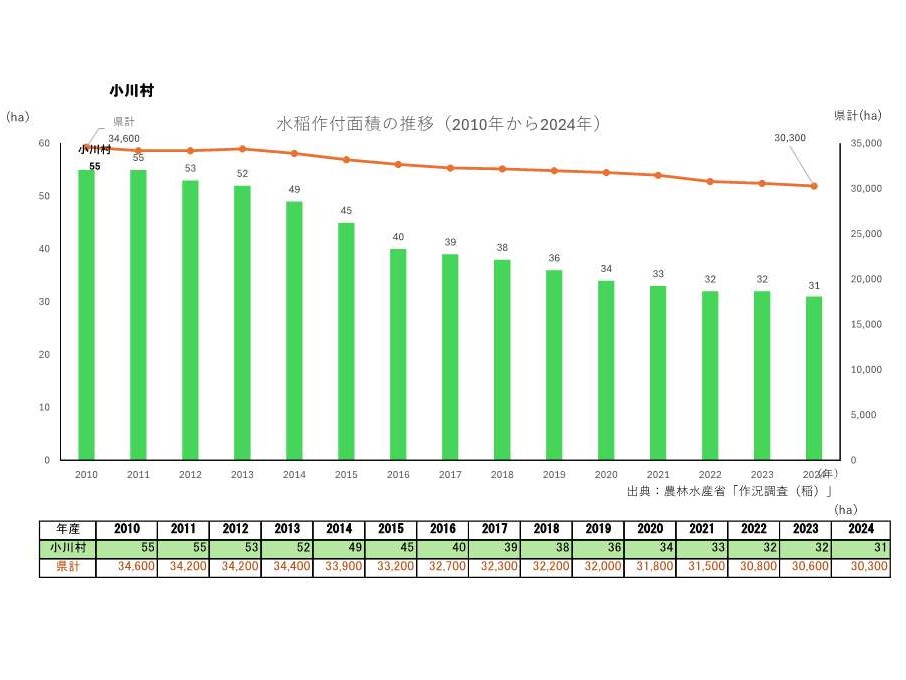 水稲作付面積の推移_小川村