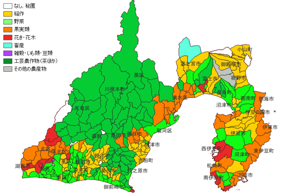 販売金額1位部門 旧市町村地図