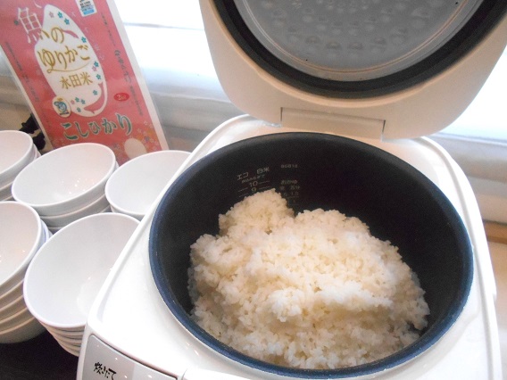 用意されたご飯（魚のゆりかご水田米コシヒカリ）