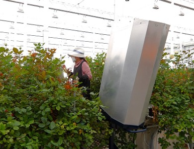 収穫機に乗車する作業員