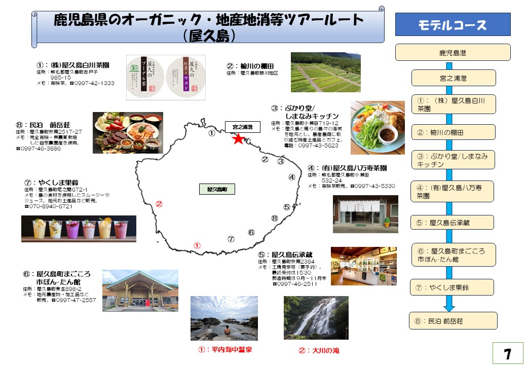 鹿児島県のオーガニック・地産地消等ツアールート 　屋久島編