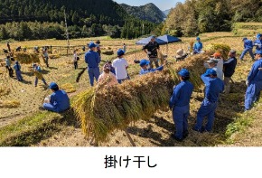 掛け干しをする高校生