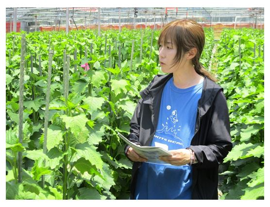 ハウスの中の水口初美さん