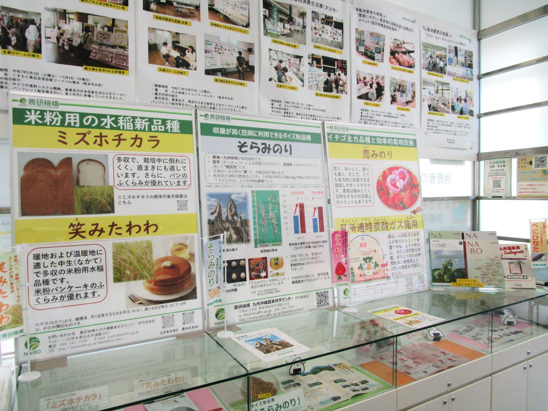 １階消費者の部屋ガラスケース上のパネルの展示風景