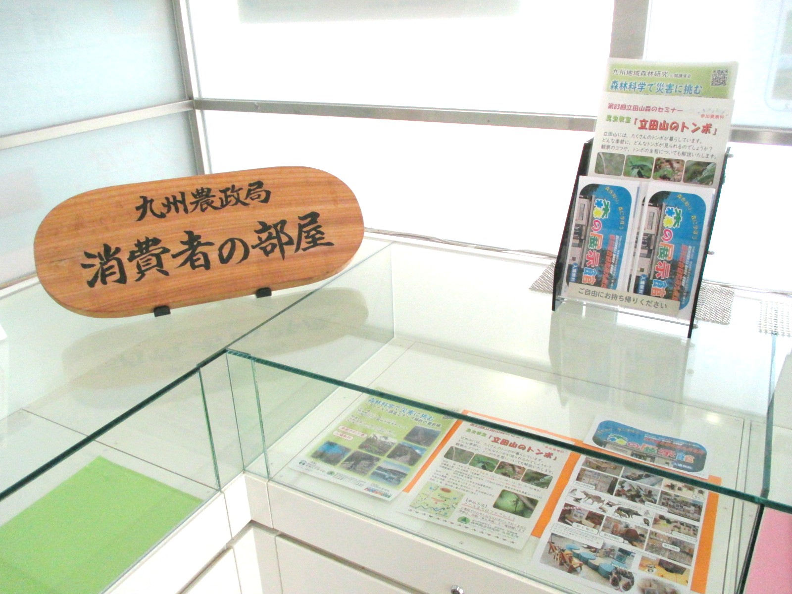 １階消費者の部屋ガラスケース上及びガラスケース内の展示風景