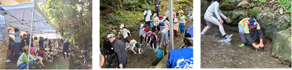 デイキャンプむかばきでのマスのつかみ捕り